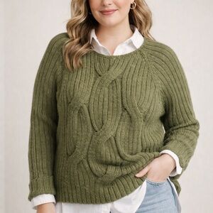 KF / KaufmanFranco Cable Knit Sweater – Olive Green – Size L